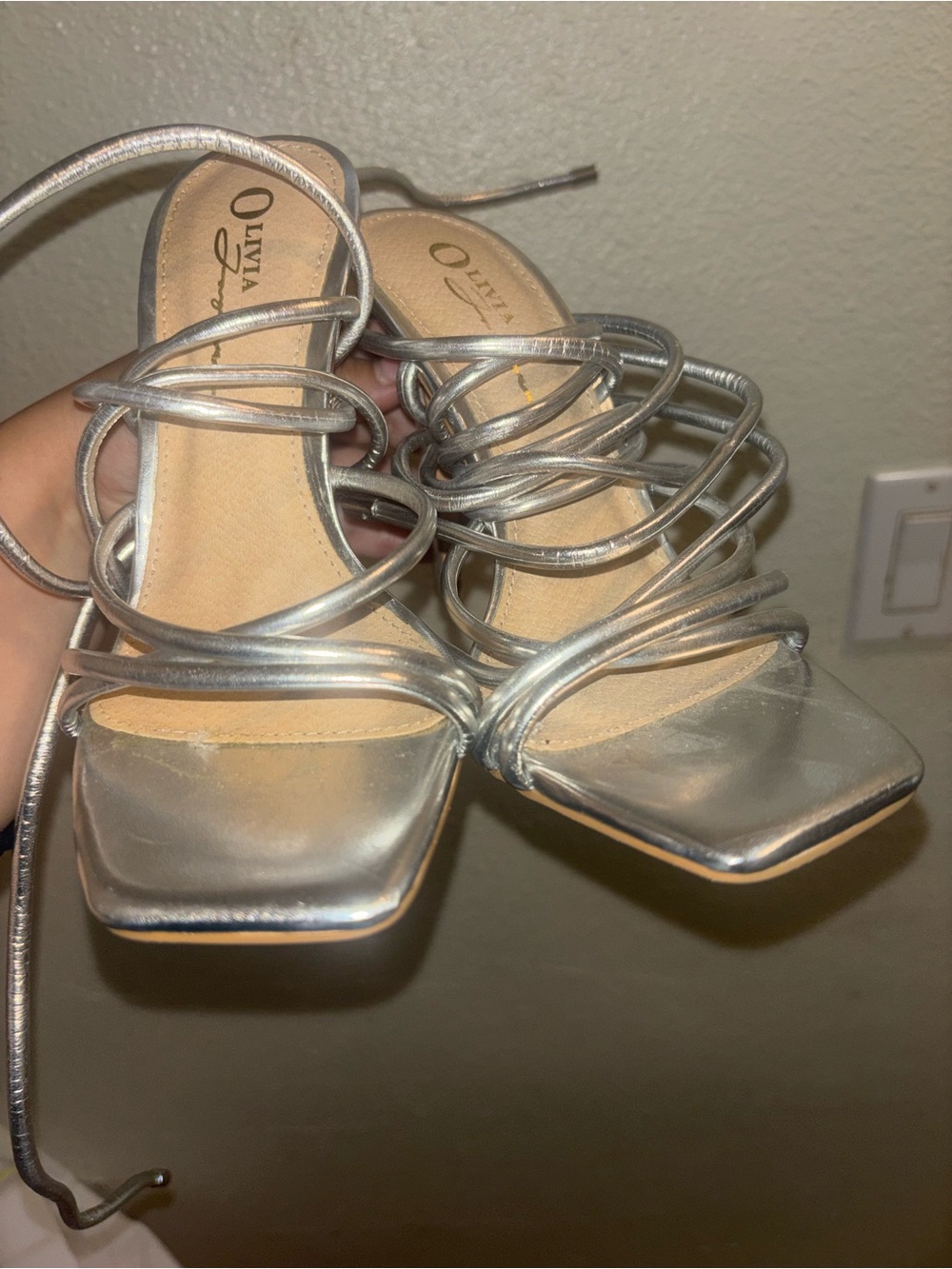 Lola Shoetique Silver Strappy Lace-Up Heels